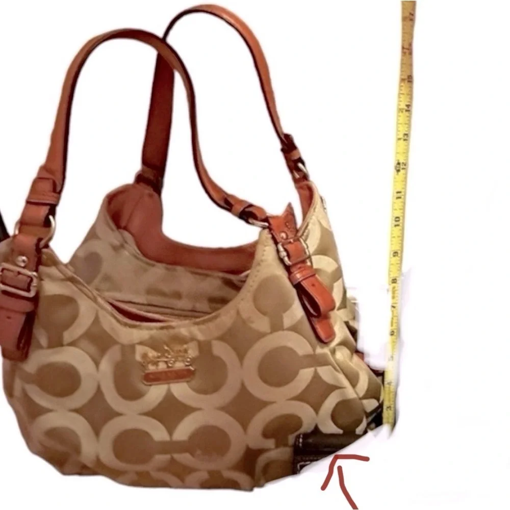 Coach Canvas & Leather Tan Signature Logo Shoulder Bag. GUC “Peach” Straps, VNTG - Picture 6 of 10